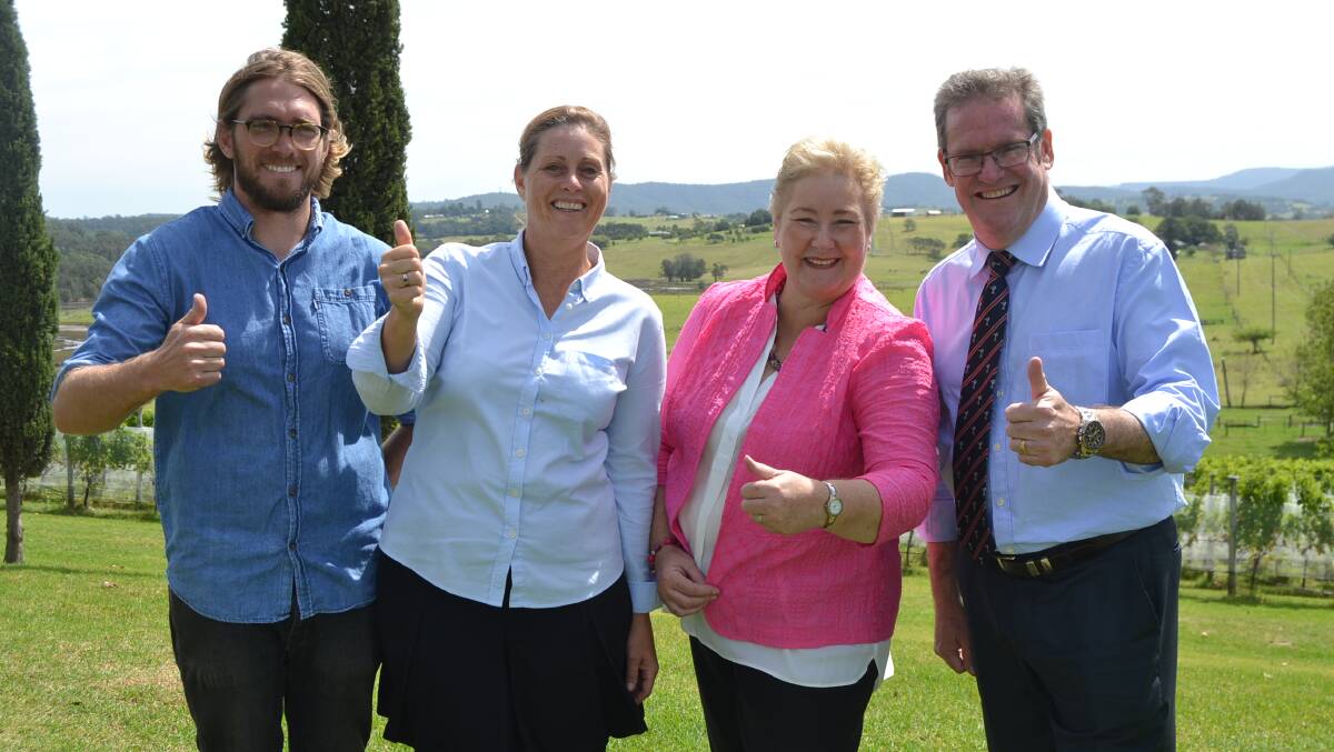 Cupitts Winery head wine maker Wally Cupitt, operations manager Jennifer Lemon, Gilmore MP Ann Sudmalis and Minister for Regional Development, Territories and Local Government John McVeigh at Cupitts Winery on Wednesday. 