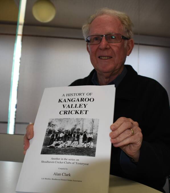LEGENDARY: Prolific Shoalhaven author Alan Clark with his book on the history of the Kangaroo Valley Cricket Club.