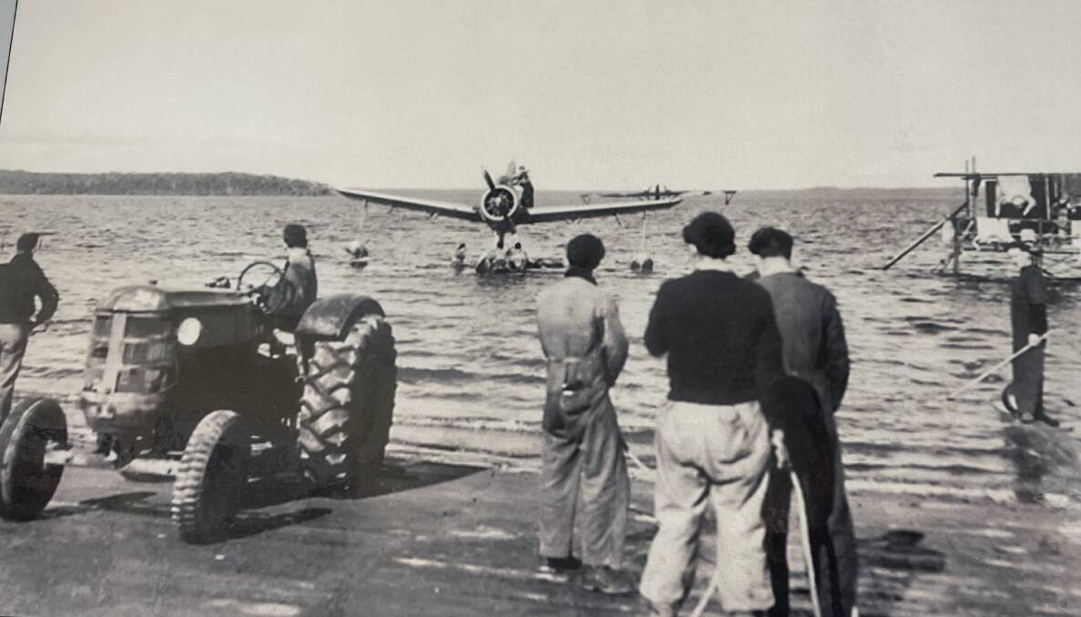The St Georges Basin Seaplane Base - relocating a seaplane to land after a reconnaissance flight.