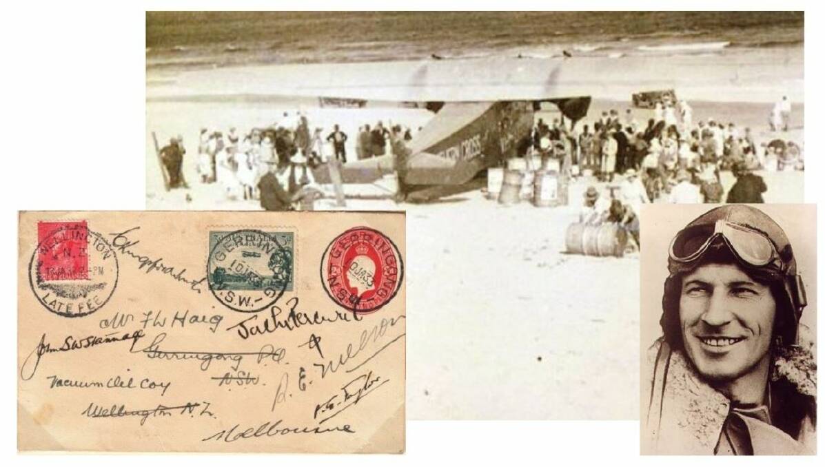 HISTORY: The letter carried by Sir Charles Kingsford Smith on his flight to New Zealand, signed by the three crew and two passengers now back at the Gerringong and District Historical Society. The scene of Smithy's Seven Mile Beach flight in January 1933 and and the great aviator himself.