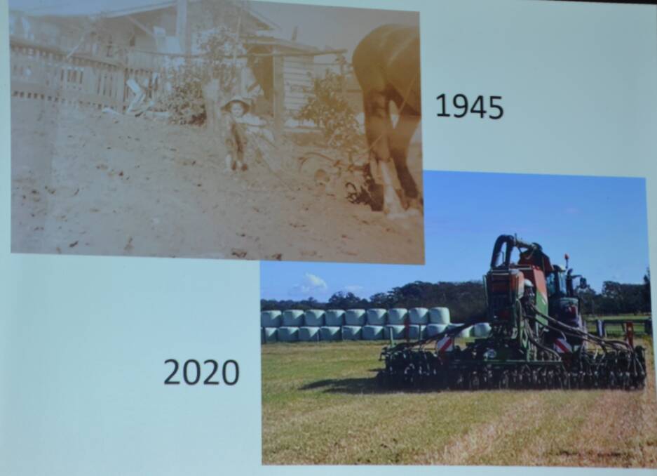 CHANGE: How things have changed - Merv behind a draught horse and plough in 1945 to today's modern machines doing the planting.