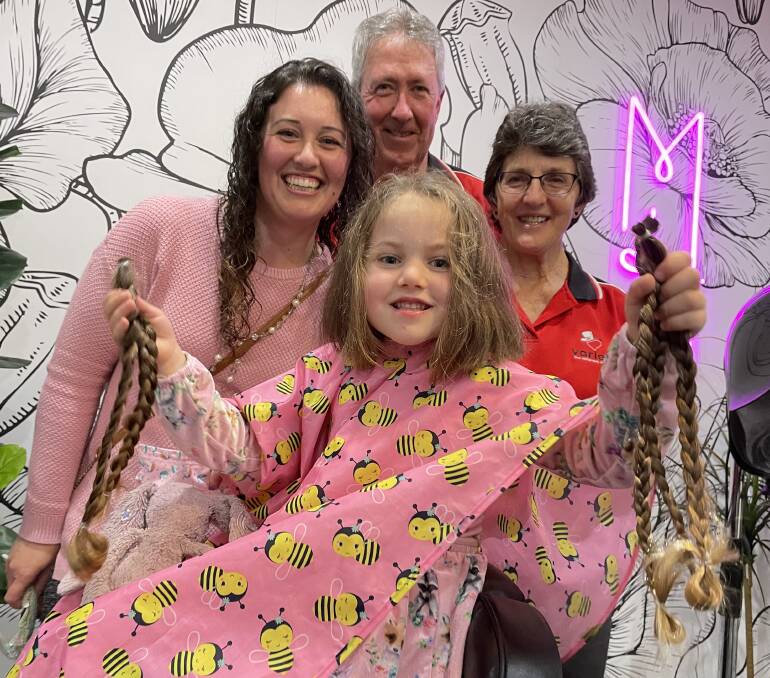 PROUD: Pippa Southams proud mother Kim and grandparents Kevin and Bev Carter after the youngster cut off her beautiful long locks for Variety, The Childrens Charity Hair With Heart campaign.