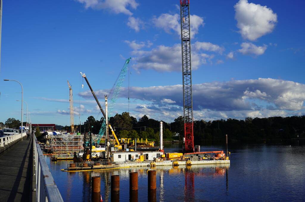 IMPRESSIVE SITE: Work is progressing well on the pylons for the new Nowra bridge. Image: Transport for NSW