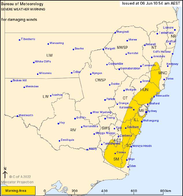 WARNING: The Bureau of Meteorology has issued a severe weather warning for damaging winds for the South Coast.