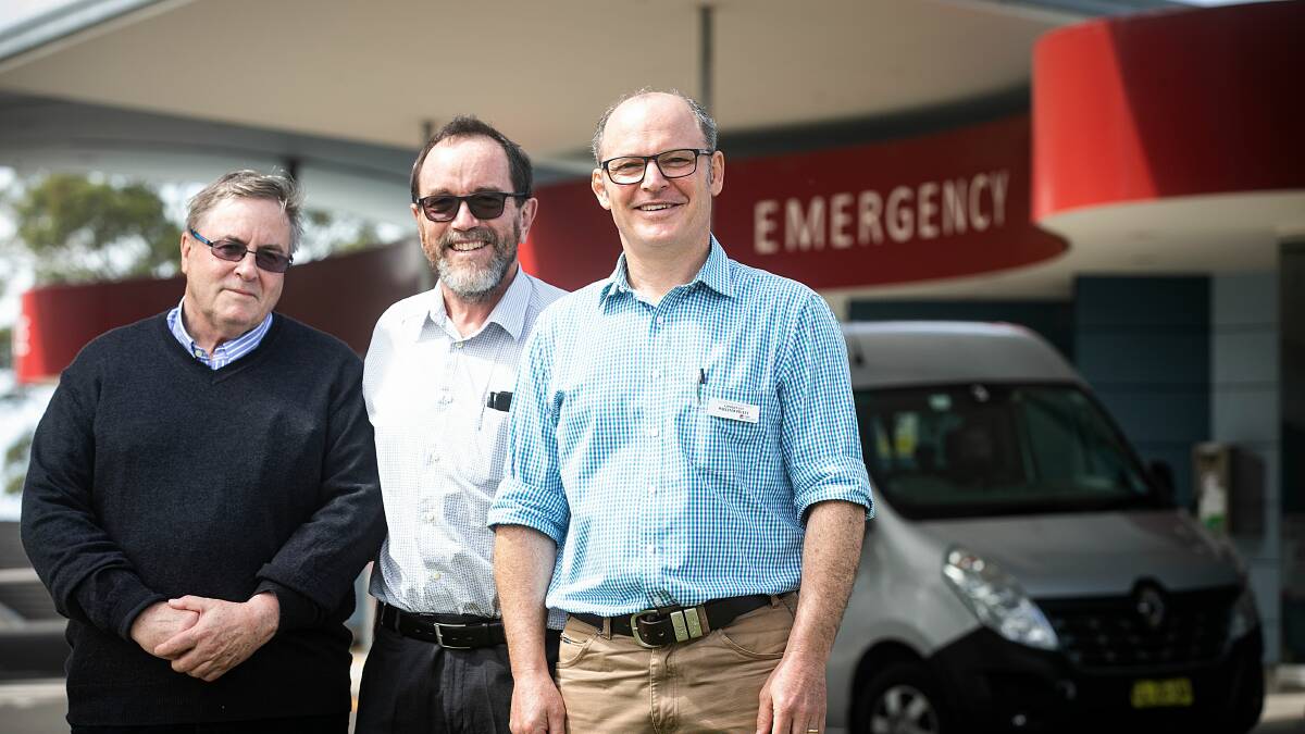 Specialists at Shoalhaven District Hospital, Dr Martin Jones, Dr Jeremy Christley and Dr Bill Pratt, have helped train the UOW graduates. Photo: Paul Jones