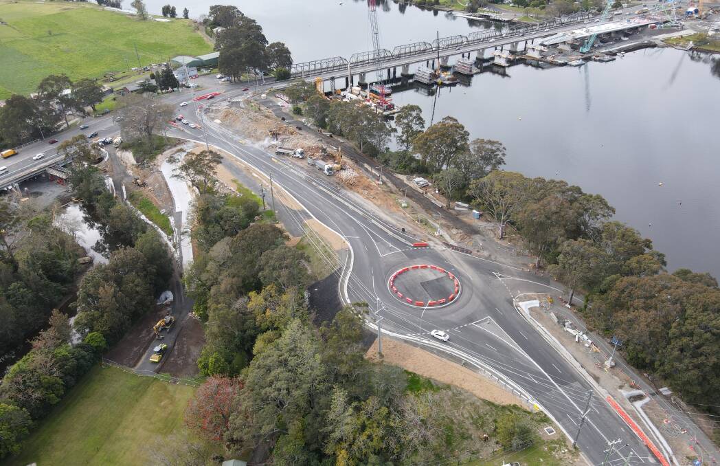 BIG CHANGES: There has been some big changes to Illaroo Road as part of the new Nowra bridge project including a roundabout at the intersectyion of Fairway Drive. Image; Transport for NSW 
