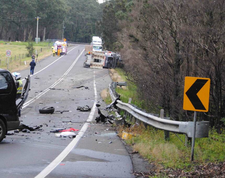 CRASH SCENE: The Princes Highway crash site south of Bewong. Photo: Damian McGill