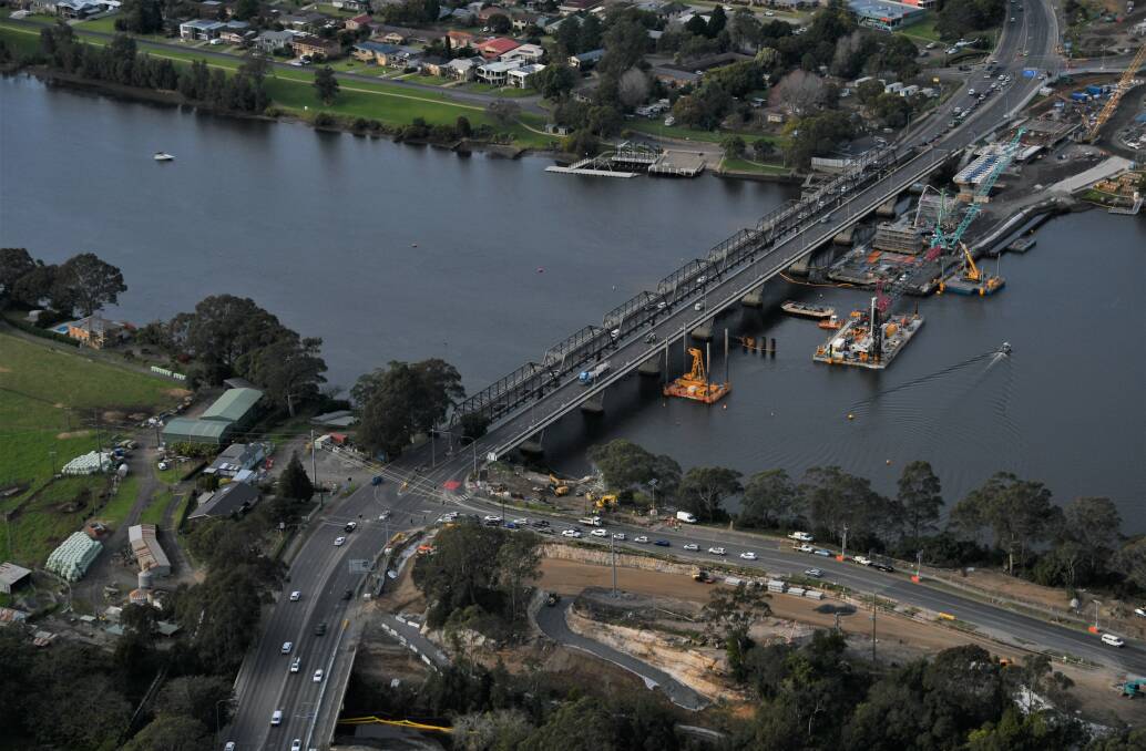 An aerial shot of the new Nowra bridge works. Image by Transport for NSW