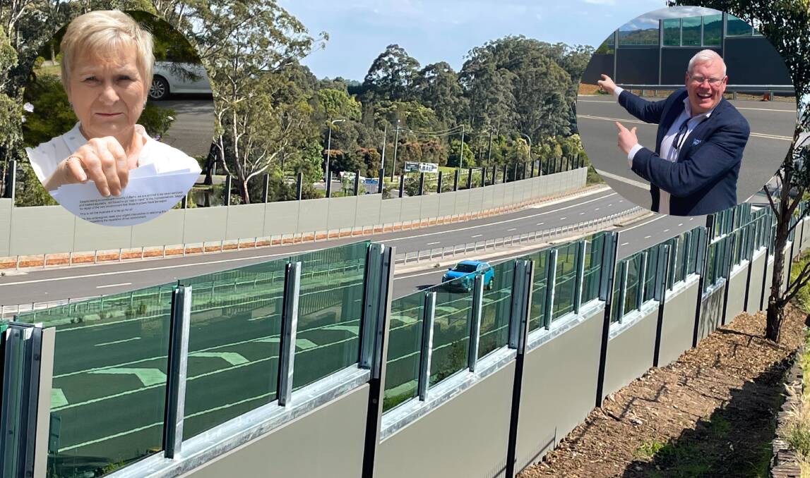 THE 'MONET OF WALLS': The Berry noise walls are almost complete - resident Tina Ballard who among others led the campaign for the walls and Kiama MP Gareth Ward.