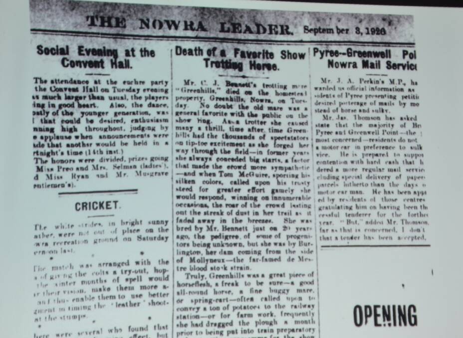 TRIBUTE: The Nowra Leader tribute to Greenhills when she died.