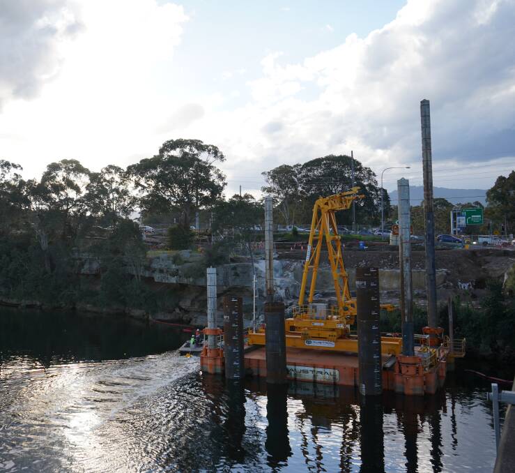 Pylons being put in place for the new Nowra bridge. Image from Transport for NSW