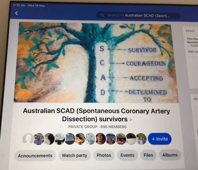 CONNECTIVITY: The Australian SCAD (Spontaneous Coronary Artery Dissection) survivors Facebook page.