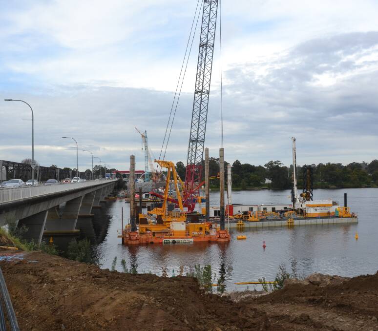 IMPRESSIVE: Thirty-eight of 39 piles required for the new Nowra bridge are in place. Photo: Robert Crawford 