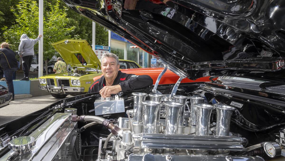 Stephen Barrie, of Kambah, with his highly chromed LX Torana. Picture by Gary Ramage