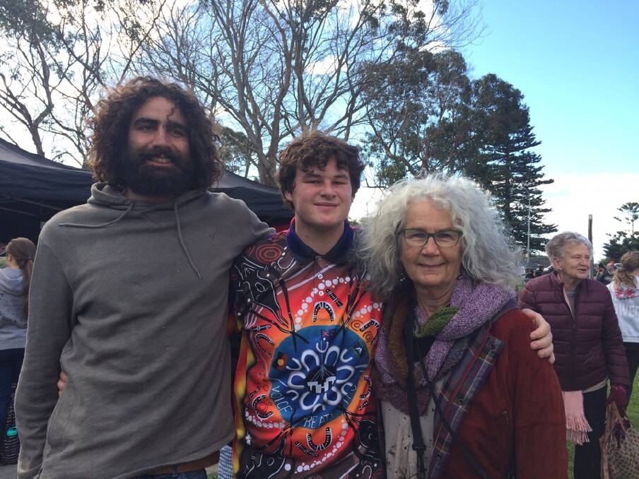 Nathan Lygon, Riley Nolan and Riley Nolan part of the You'N Me Family of Portraits artist Vickie McCredie at the Ngulla NAIDOC Festival, Friday, July 12 in Ulladulla. 