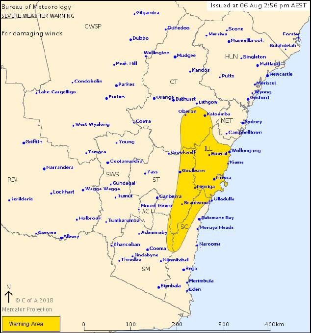A strong cold front is moving through eastern New South Wales this afternoon, and a trough approaching from the southwest is expected to cross the south of the state tonight and early on Tuesday. Picture: Bureau of Meteorology. 