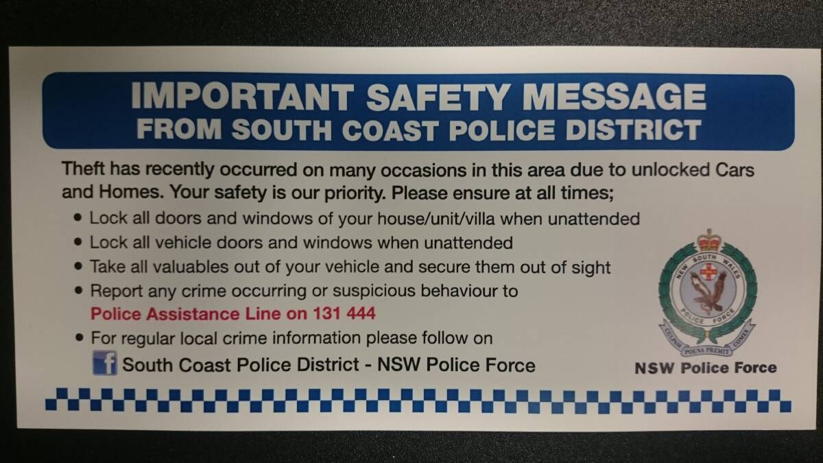 South Coast Police District are urging people to lock up their cars and homes. Picture: South Coast Police District.