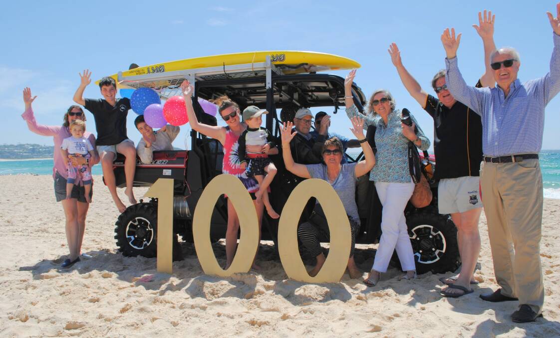 Klaus Bucke had a joy ride in the front seat of the Mollymook Surf Life Saving Club's ATV for his 100th birthday.