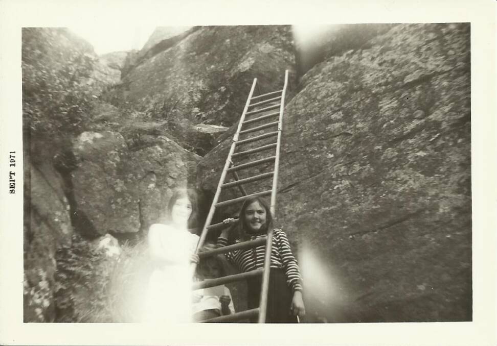 Karyn, Kara (behind ladder) and Kerri in 1971. Picture: supplied.