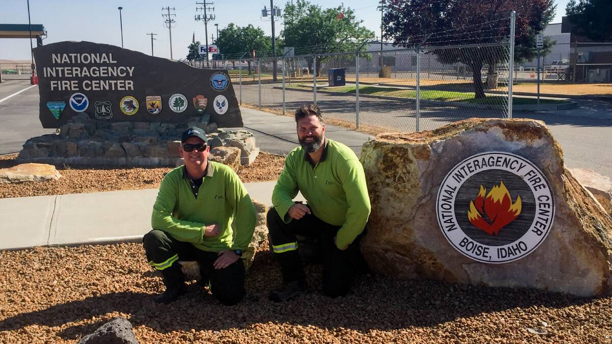 Andrew Condie from Conjola and Trent Froud from Tamworth at the National Interagency Fire Centre in Idaho, America.