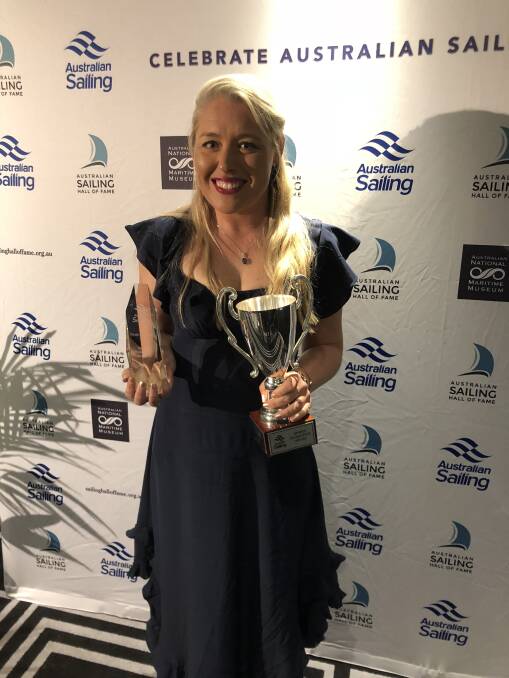 HAT-TRICK: Nicole Douglass with the Australian Sailing Sport Promotion award. She has now won this award three years running. Picture: supplied.