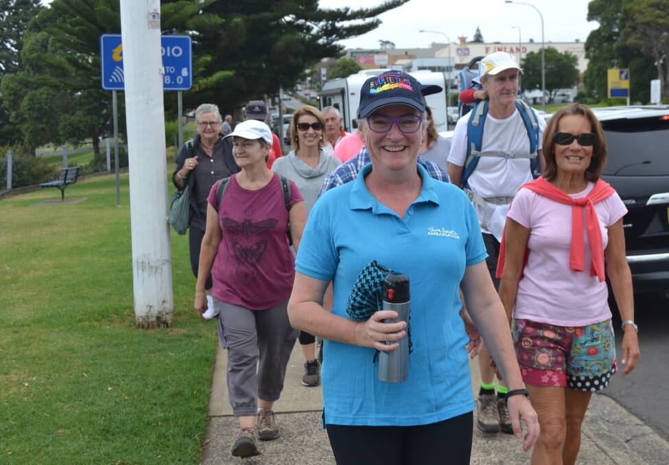 FIRST STEP: Residents join mayor Amanda Findley and Cr Mark Kitchener (out of shot) during the launch walk for the Healthy Town Challenge.