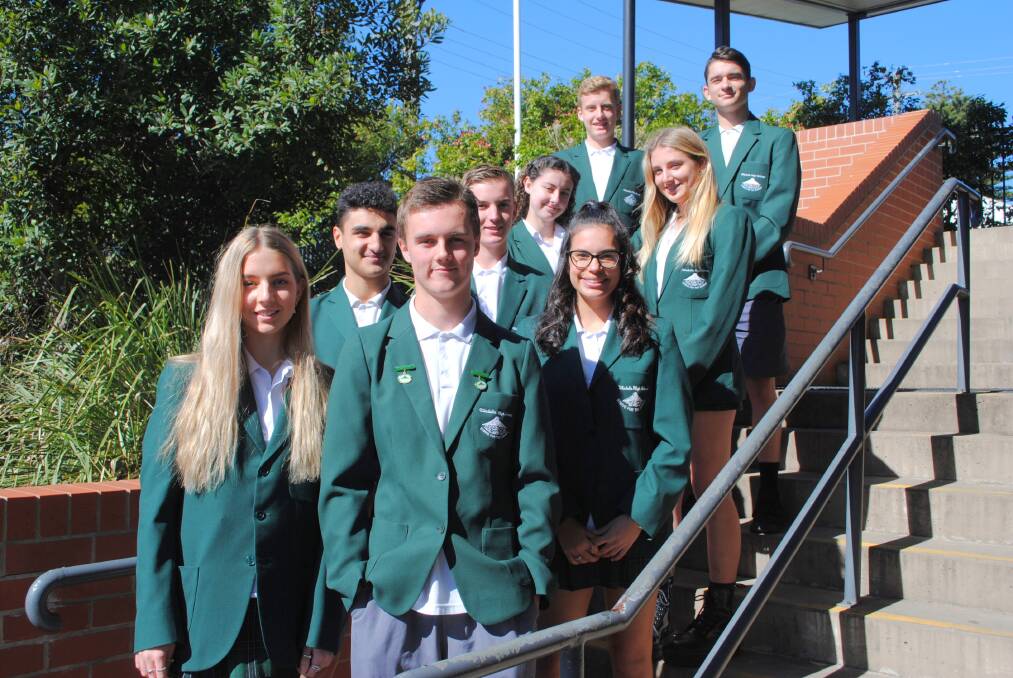 2019/20 school captains Jade Mudge and Patrick Armstrong (front), vice-captains Ziad El Togby and Tear Locke (2nd row) and prefects Harrison Drury, Chloe Randazzo, Grace Gillies, Jack Skinner and Harrison D'Ombrain.