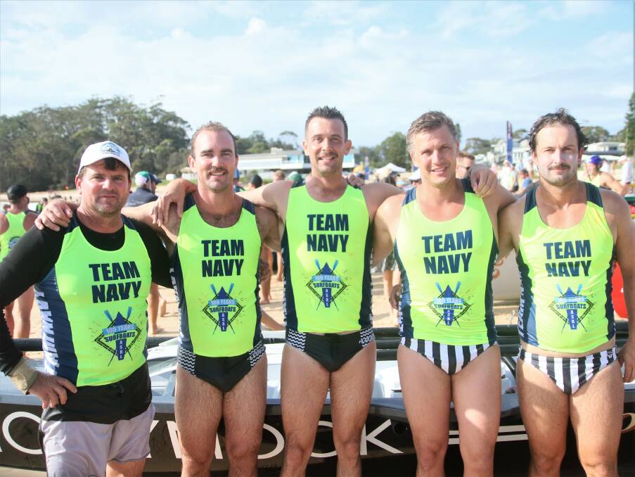 TEAMWORK: Mollymook's reserve men's crew were one of 345 crews to contest the ASRL Open over the weekend. Picture: Ken Banks.