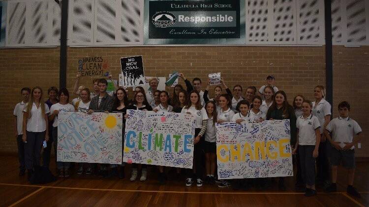 Students held a lunchtime rally for stronger action on climate change. Picture: Antonia Bewley.
