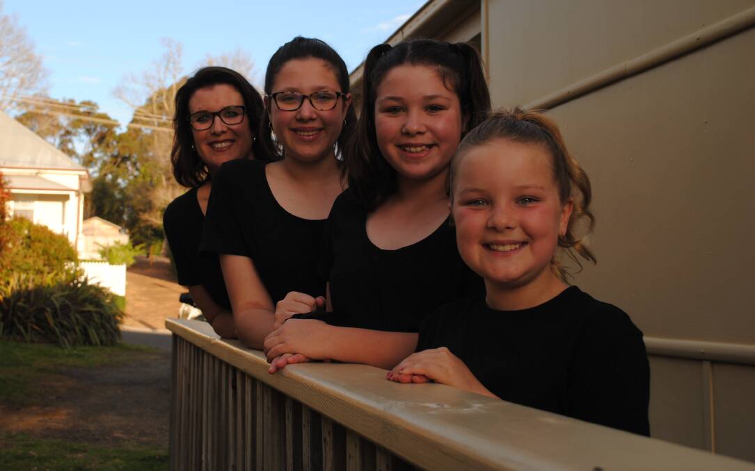 DANCE TROUPE: Shelley, Isabella and Lara Young with Tahlia Heycox are some of the 35 cast members in the upcoming Milton Follies musical Evie and the Birdman.