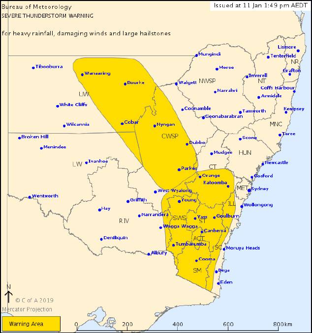 TAKE CARE: The storm warning area issued by the Bureau of Meteorology.