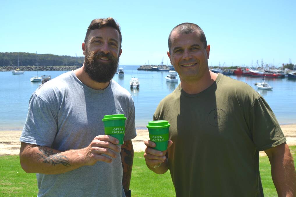 Green Caffeen founders Martin Brooks and Damien Clarke have brought their swap and go coffee cup system to cafes in Milton, Mollymook and Ulladulla.