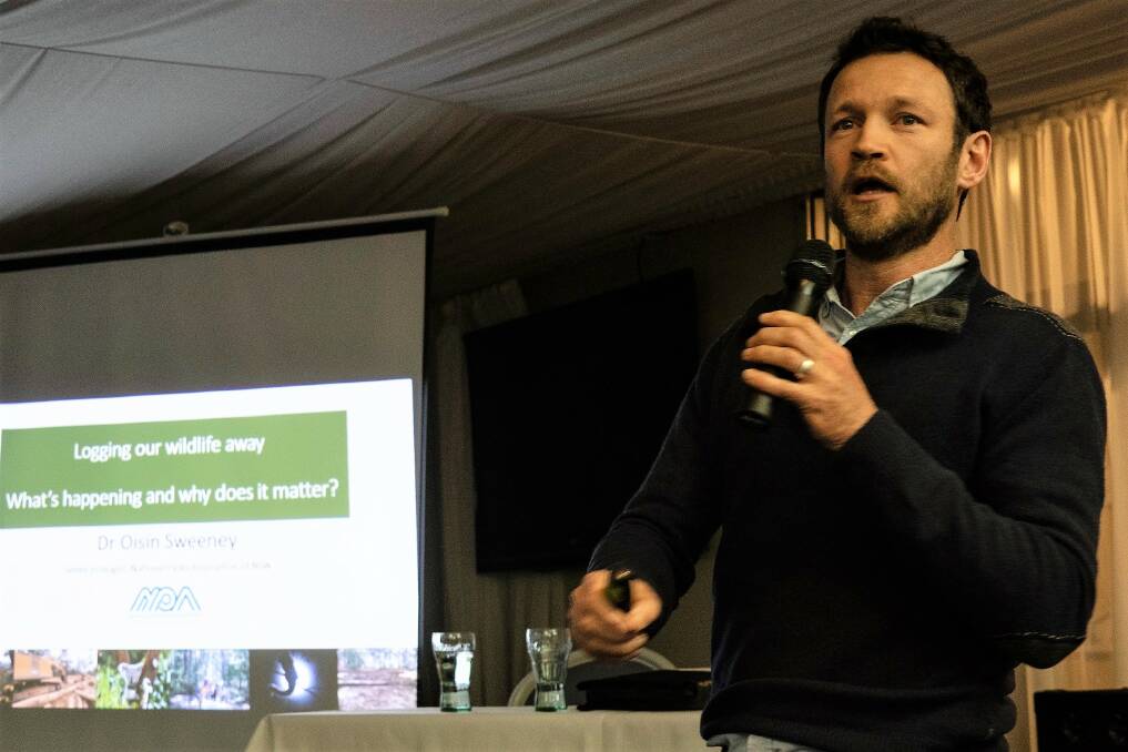 NPA Senior Ecologist Dr Oisin Sweeney speaks at the public seminar on logging. Picture: supplied.