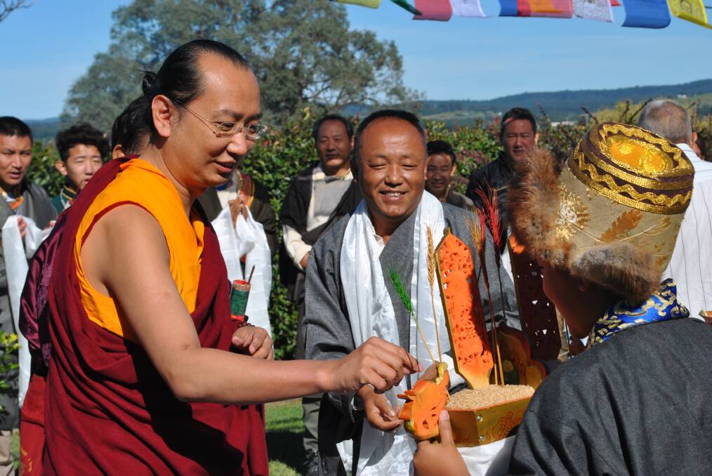 Traditional Tibetan welcome for his His Holiness the 42nd Sakya Trizin, Ratna Vajra Rinpoche at Milton on Saturday, April 27.