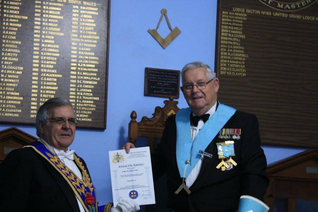 Worshipful Brother Allan Went receives his Certificate of Re-installation. 