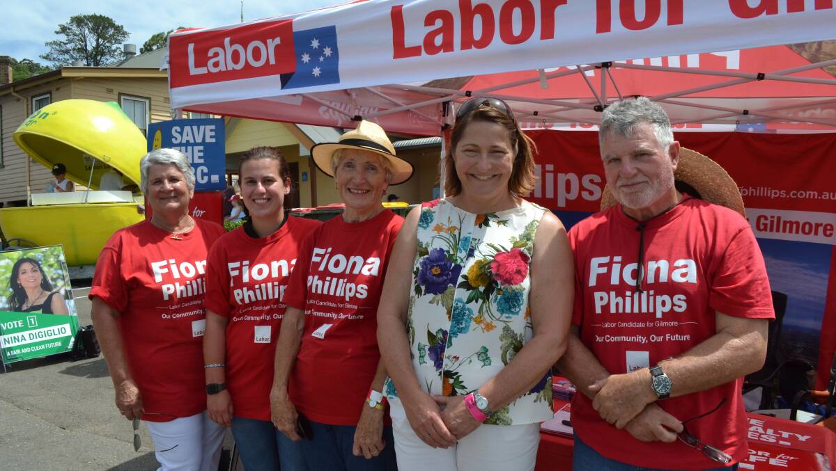 Labor Gilmore Candidate Fiona Phillips and volunteers at the Kangaroo Valley Show on Saturday. Picture: Rebecca Fist.
