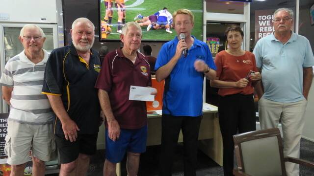 Lake Conjola Bowling Club (LCBC) director Tony Rolls, LCBC deputy chairperson Colin Baker, LCBC chairperson Bob OBrien, Toongabbie Sports Club CEO Andrew Lauridsen, LCBC secretary manager Shelley Payten and LCBC director Allan MacDougall.