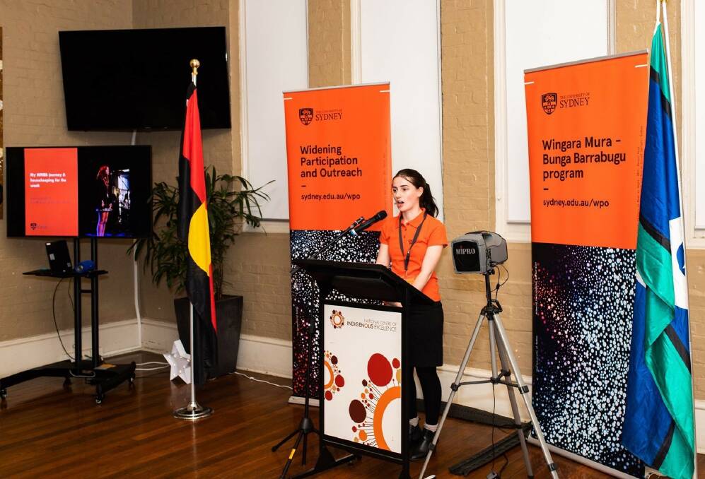 Matilda Langford presents the alumni welcome address at the Bunga Barrabugu Winter Program. Picture: Country Education Foundation of Australia. 