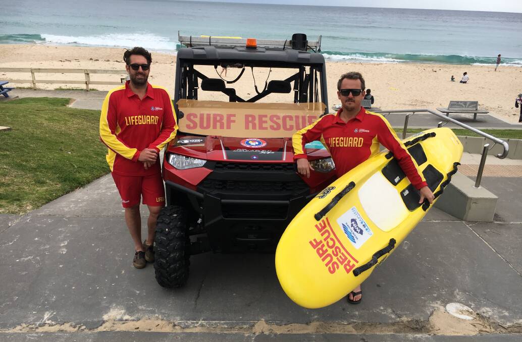 LIFEGUARDS: Locals Brad Woodward and Michael Venn were on patrol at South Mollymook on Monday. Picture: Mollymook Surf Life Saving Club/supplied.