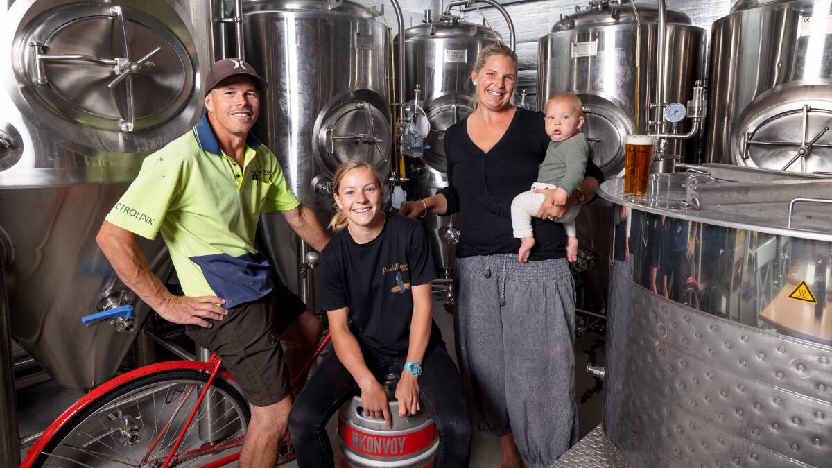 Rodney and Keshi Quinton, Lily and Leo Brain at the Broulee Brewhouse which opened in December. Picture: Sitthixay Ditthavong