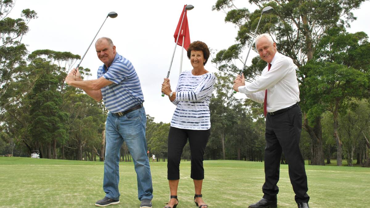 TEE TIME: Peter Still, Julie Sinclair and Gary Cox are ready for the COA charity golf day on Friday, March 17. 