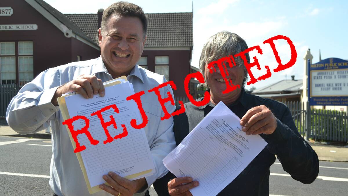 DENIED: Grant Schultz and Darryl Snow amassed more than 6000 signatures calling for the state government to purchase the old Shoalhaven Anglican School land for a second high school. 