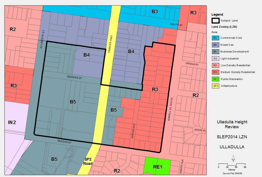 Shoalhaven City Council will review the height restrictions in the Ulladulla CBD, bounded by St Vincent Street, Parson Street, Burrill Street South, Jubilee Avenue, Deering Street and the Princes Highway. 