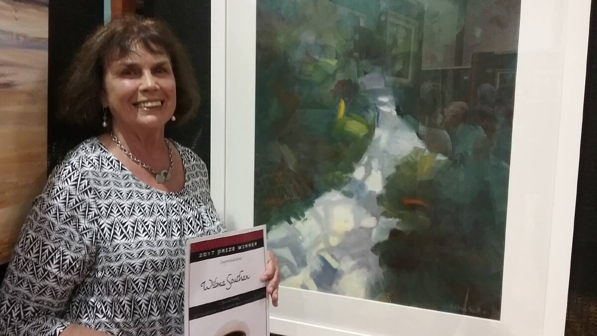 WINNER: Wilma Southan with her painting, Shadows and Light. Image: supplied. 