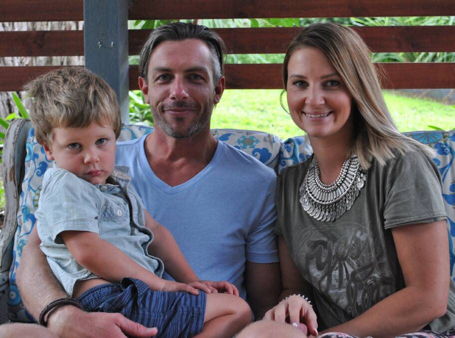 FAMILY FIRST: Dean Howcroft (centre) will travel to Panama for stem cell therapy to help fight his MS in May. The treatment is not yet available in Australia. Pictured with son, Liam and wife, Alina. Photo: Jessica McInerney. 