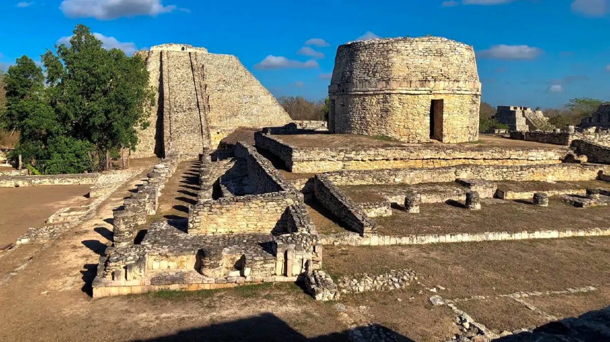 Round and Kukulkan temples at Mayapan. Picture: Bradley Russell.