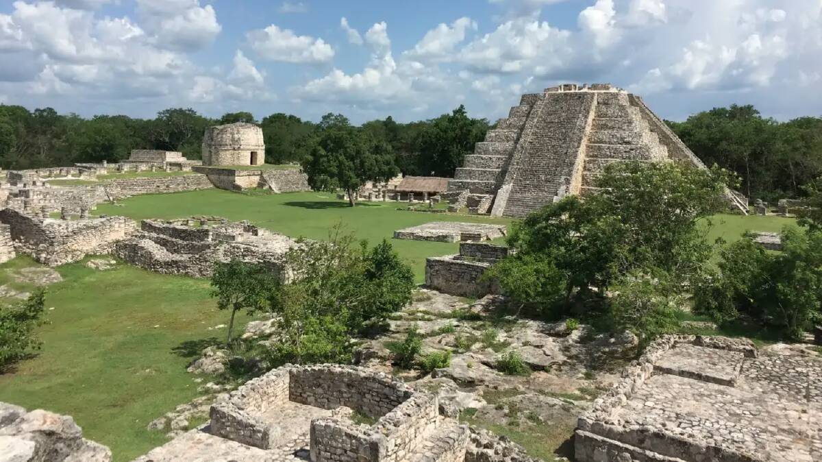 Central Mayapan showing the Kukulkan and Round temples. Picture: Bradley Russell.
