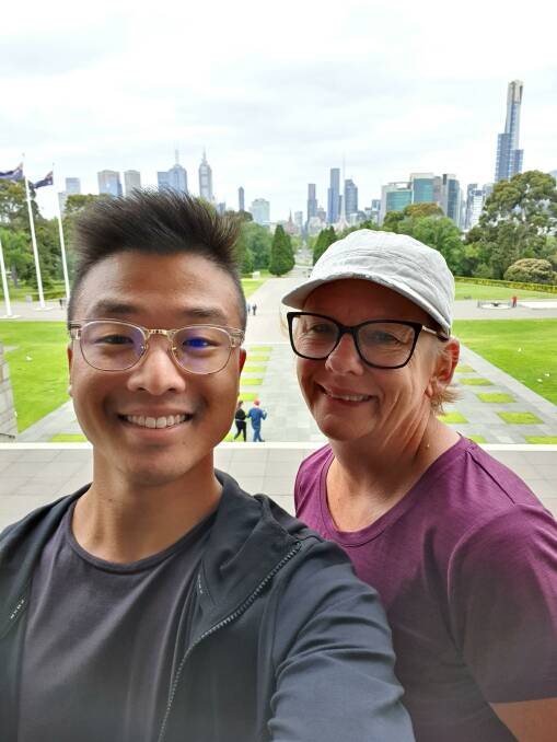 Lynne Chittick with son Jayden, pounding the pavements in Melbourne. The pair covered nearly 22km that day.