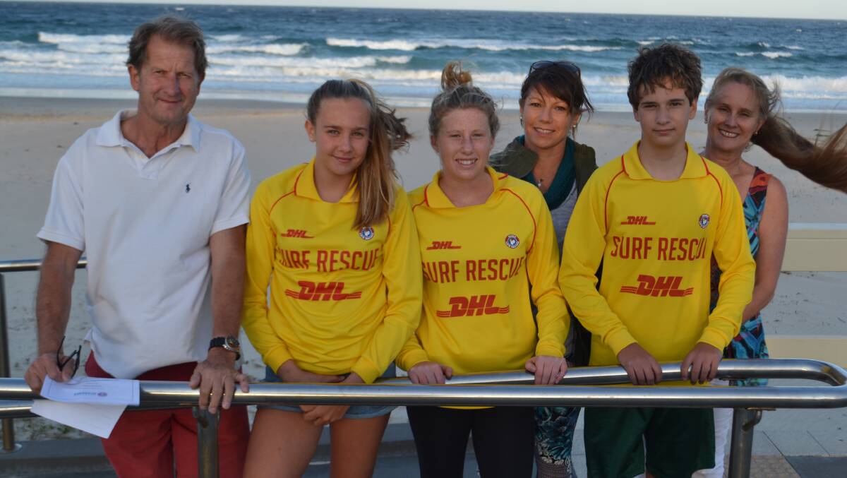 ENVIRONMENTAL CHAMPIONS: Mollymook SLSC president Rod Austin, junior members Kyla Wall, Chloe Scott and Ben Crockett with Monica Mudge and Katrina Walsh. The club is set to launch a community campaign as part of Shoalhaven City Council Report Illegal Dumping (RID) Community Champions program.