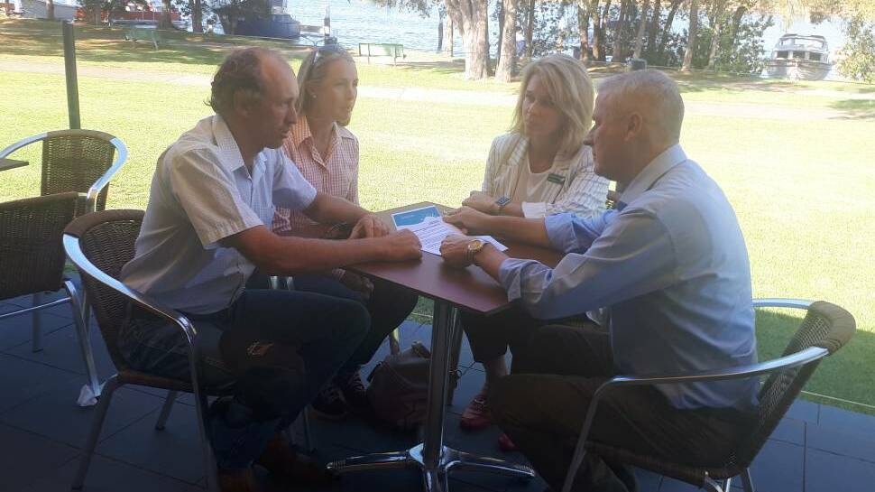 Tim Cochrane and wife Alyssa have a yarn with Katrina Hodgkinson and Michael McCormack at the Sussex Inlet RSL Club. 